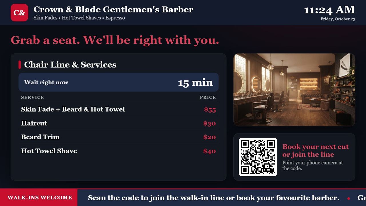 Example screen for a barbershop